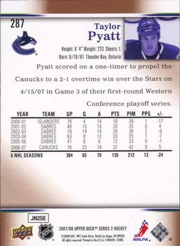 2007-08 Upper Deck #287 Taylor Pyatt Back