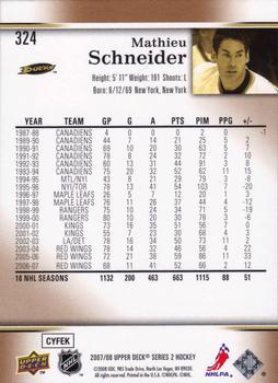 2007-08 Upper Deck #324 Mathieu Schneider Back