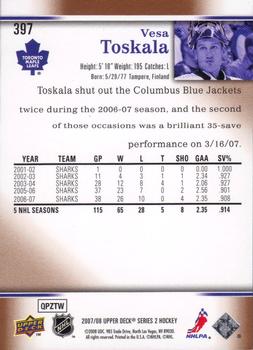 2007-08 Upper Deck #397 Vesa Toskala Back