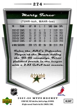 2007-08 Upper Deck MVP #274 Marty Turco Back
