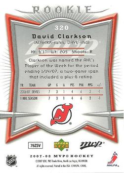 2007-08 Upper Deck MVP #320 David Clarkson Back