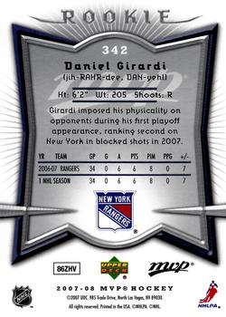 2007-08 Upper Deck MVP #342 Daniel Girardi Back