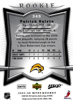 2007-08 Upper Deck MVP #345 Patrick Kaleta Back