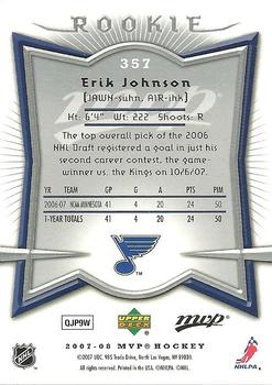 2007-08 Upper Deck MVP #357 Erik Johnson Back