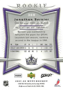 2007-08 Upper Deck MVP #360 Jonathan Bernier Back