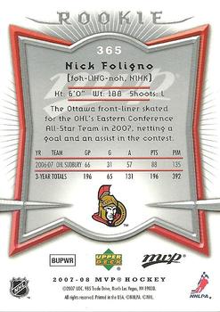 2007-08 Upper Deck MVP #365 Nick Foligno Back