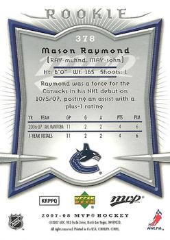 2007-08 Upper Deck MVP #378 Mason Raymond Back