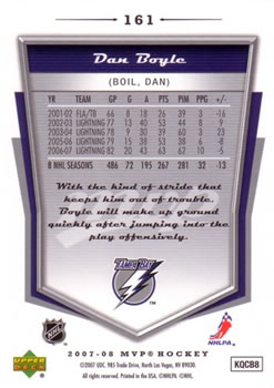 2007-08 Upper Deck MVP #161 Dan Boyle Back