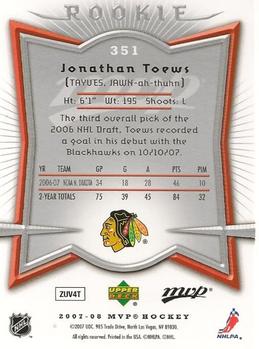 2007-08 Upper Deck MVP #351 Jonathan Toews Back