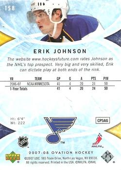 2007-08 Upper Deck Ovation #158 Erik Johnson Back