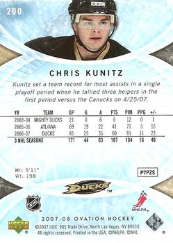 2007-08 Upper Deck Ovation #200 Chris Kunitz Back