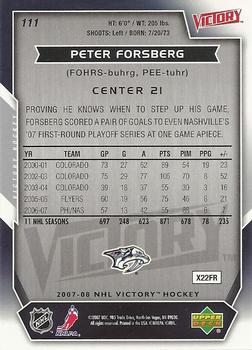 2007-08 Upper Deck Victory #111 Peter Forsberg Back