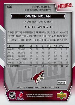 2007-08 Upper Deck Victory #196 Owen Nolan Back