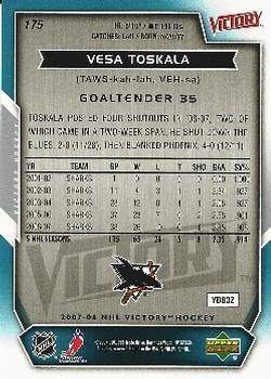 2007-08 Upper Deck Victory #175 Vesa Toskala Back