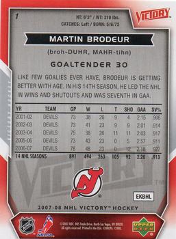 2007-08 Upper Deck Victory #1 Martin Brodeur Back