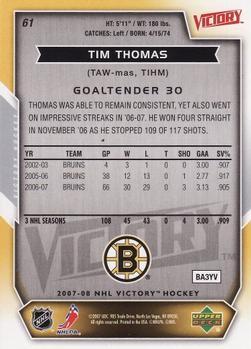 2007-08 Upper Deck Victory #61 Tim Thomas Back