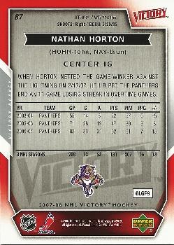 2007-08 Upper Deck Victory #87 Nathan Horton Back
