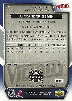 2007-08 Upper Deck Victory #93 Alexander Semin Back