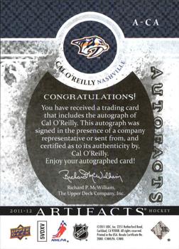 2011-12 Upper Deck Artifacts - Autofacts #A-CA Cal O'Reilly Back