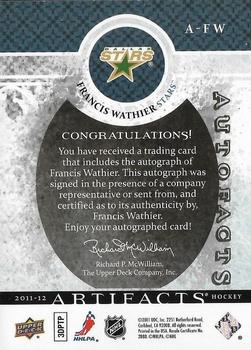2011-12 Upper Deck Artifacts - Autofacts #A-FW Francis Wathier Back
