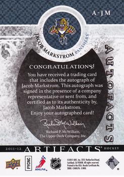 2011-12 Upper Deck Artifacts - Autofacts #A-JM Jacob Markstrom Back