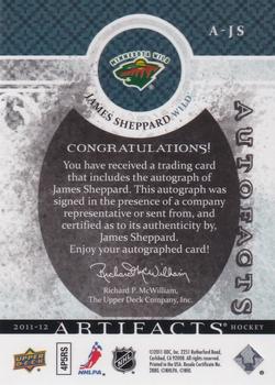 2011-12 Upper Deck Artifacts - Autofacts #A-JS James Sheppard Back