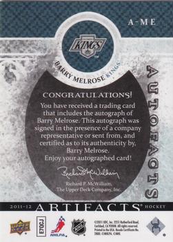 2011-12 Upper Deck Artifacts - Autofacts #A-ME Barry Melrose Back