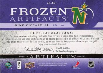 2011-12 Upper Deck Artifacts - Frozen Artifacts Jerseys Purple #FA-DC Dino Ciccarelli Back