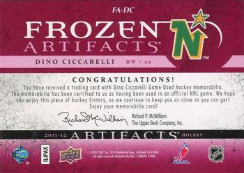 2011-12 Upper Deck Artifacts - Frozen Artifacts Patches Sticks Red #FA-DC Dino Ciccarelli Back
