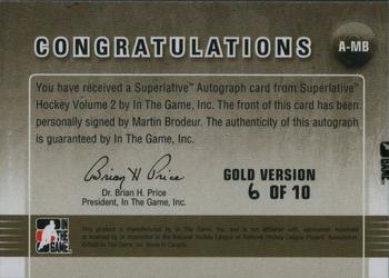 2009-10 In The Game Superlative - Autographs Gold #A-MB Martin Brodeur  Back