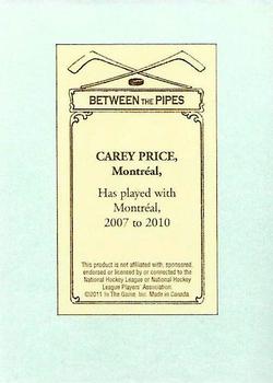 2010-11 In The Game Between The Pipes - 100 Years of Hockey Card Collecting #46 Carey Price Back