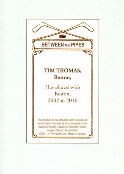 2010-11 In The Game Between The Pipes - 100 Years of Hockey Card Collecting #99 Tim Thomas Back