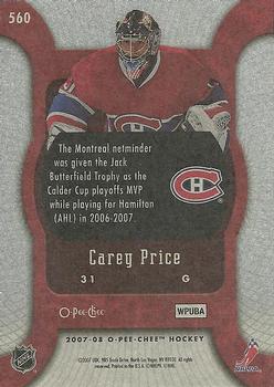 2007-08 O-Pee-Chee #560 Carey Price Back