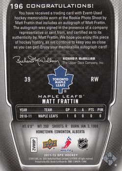 2011-12 SPx #196 Matt Frattin Back