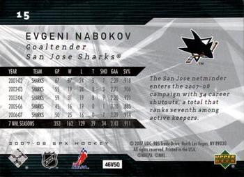 2007-08 SPx #15 Evgeni Nabokov Back