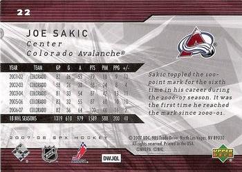 2007-08 SPx #22 Joe Sakic Back