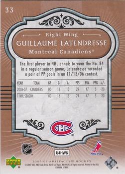 2007-08 Upper Deck Artifacts #33 Guillaume Latendresse Back