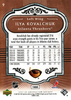 2007-08 Upper Deck Artifacts #9 Ilya Kovalchuk Back