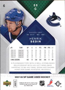 2007-08 SP Game Used #6 Henrik Sedin Back