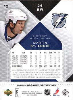 2007-08 SP Game Used #12 Martin St. Louis Back