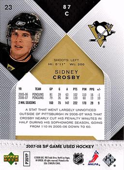 2007-08 SP Game Used #23 Sidney Crosby Back