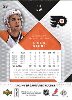 2007-08 SP Game Used #28 Simon Gagne Back