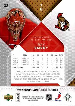 2007-08 SP Game Used #33 Ray Emery Back