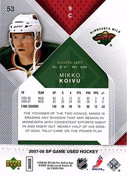 2007-08 SP Game Used #53 Mikko Koivu Back