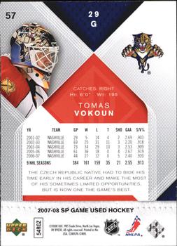2007-08 SP Game Used #57 Tomas Vokoun Back