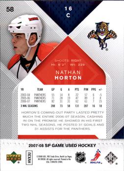 2007-08 SP Game Used #58 Nathan Horton Back