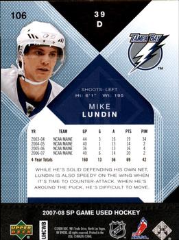 2007-08 SP Game Used #106 Mike Lundin Back