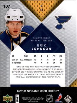 2007-08 SP Game Used #107 Erik Johnson Back