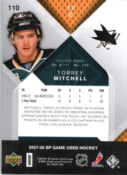2007-08 SP Game Used #110 Torrey Mitchell Back