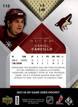 2007-08 SP Game Used #115 Daniel Carcillo Back
